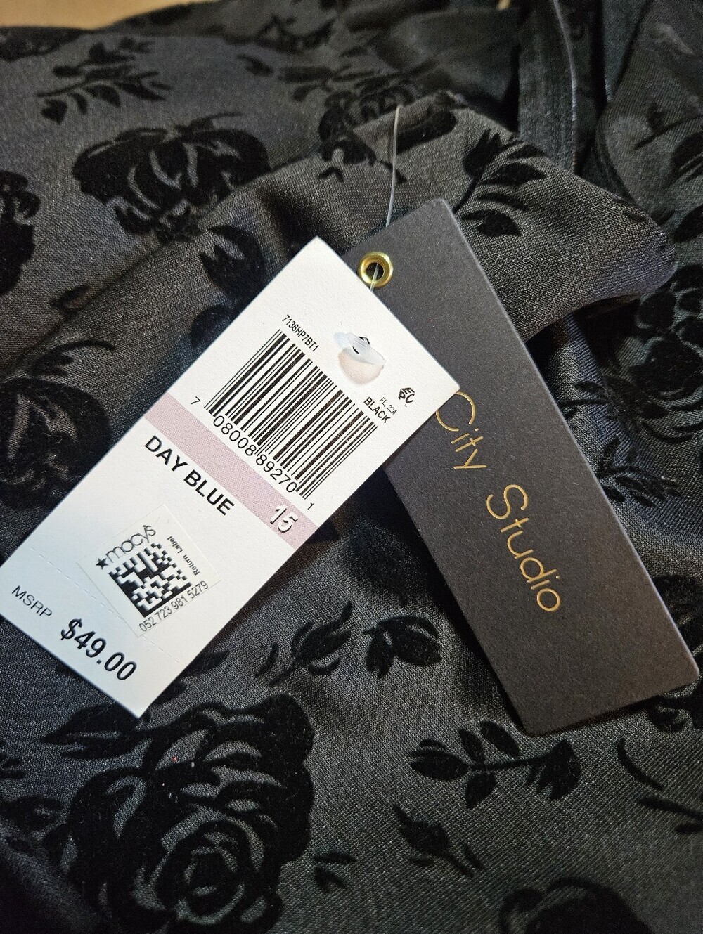 0076 City Studio Black Velvet Rose Mini Dress Cutout Waist Whimsigoth New Sz 15 - Picture 6 of 14